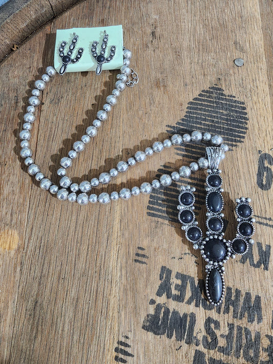 Canyon Grove Black Cactus Necklace and Earring Set