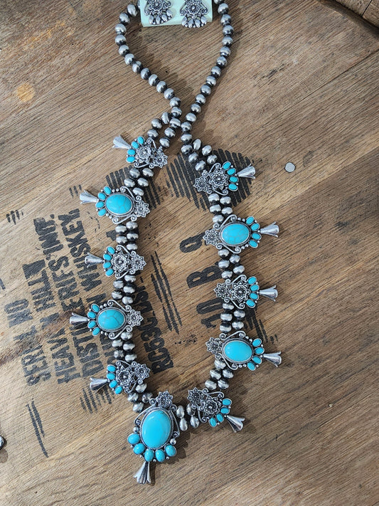 Vienna Turquoise Squash Blossom Necklace and Earring Set