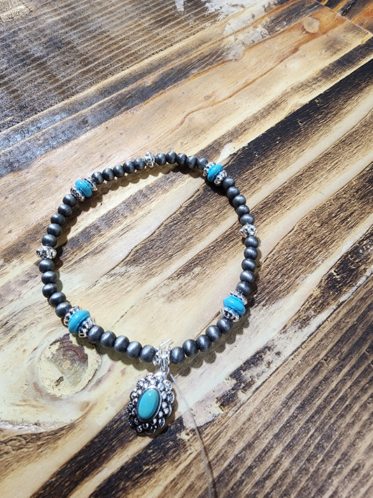Topeka Turquoise and Silver Pearl Concho Bracelet