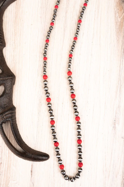 JUNCTION CITY RED AND SILVERTONE NECKLACE