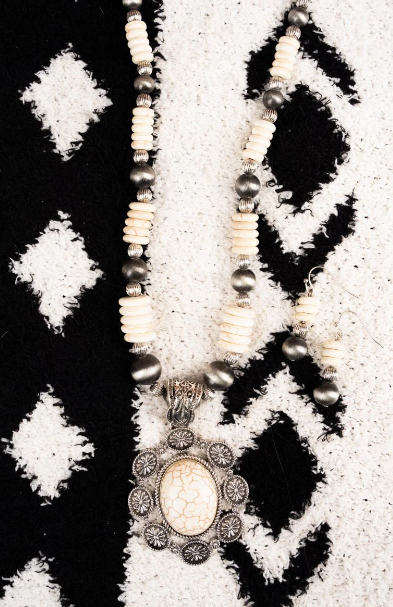 HOWLITE KENNA CONCHO NECKLACE AND EARRING SET