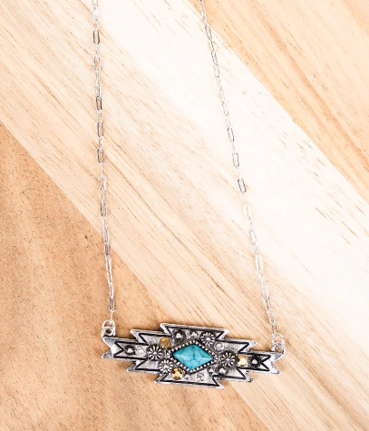 TURQUOISE PALOS HEIGHTS SILVERTONE NECKLACE